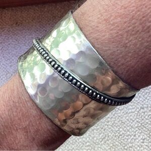 Pounded silver cuff bracelet